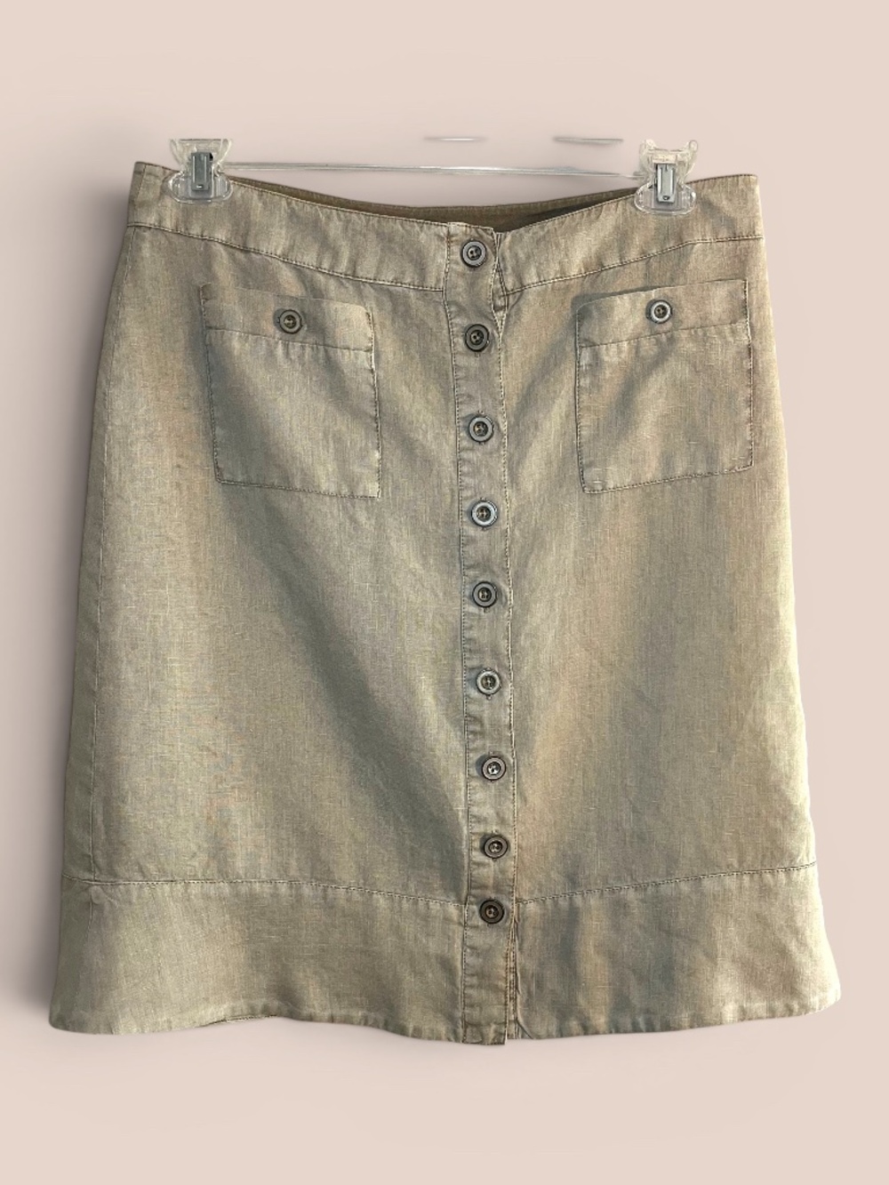 Michael Stars Tan Linen Button-Front Skirt Size Medium